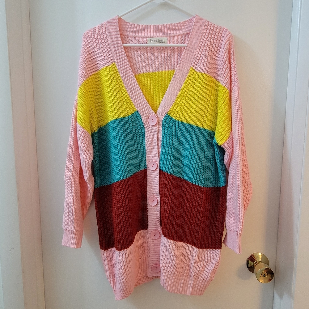 Size S colored knit sweater cardigan Peach Love California pink yellow green